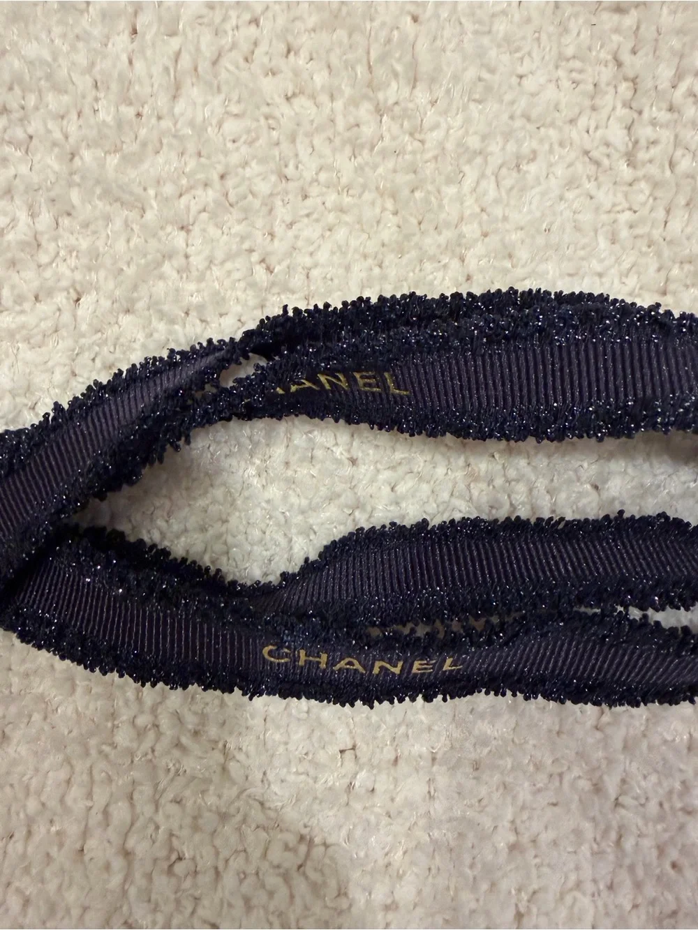 CHANEL Navy x Gold Logo Ribbon Accessory